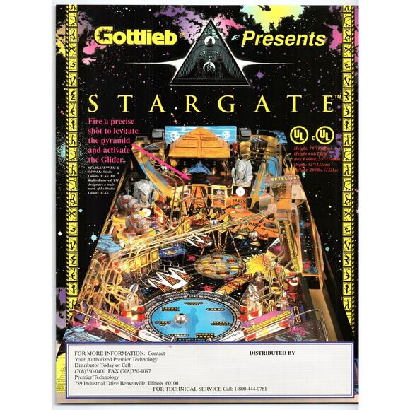 Stargate Pinball Machine FLYER Space Age Artwork 8.5" x 11" Two Sides Sci-Fi - Picture 2 of 2